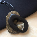Vintage Wood Metal Pendant Necklace