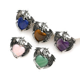 Vintage Pterosaur Dragon Necklace with Natural Stone Heart-Shaped Pendant
