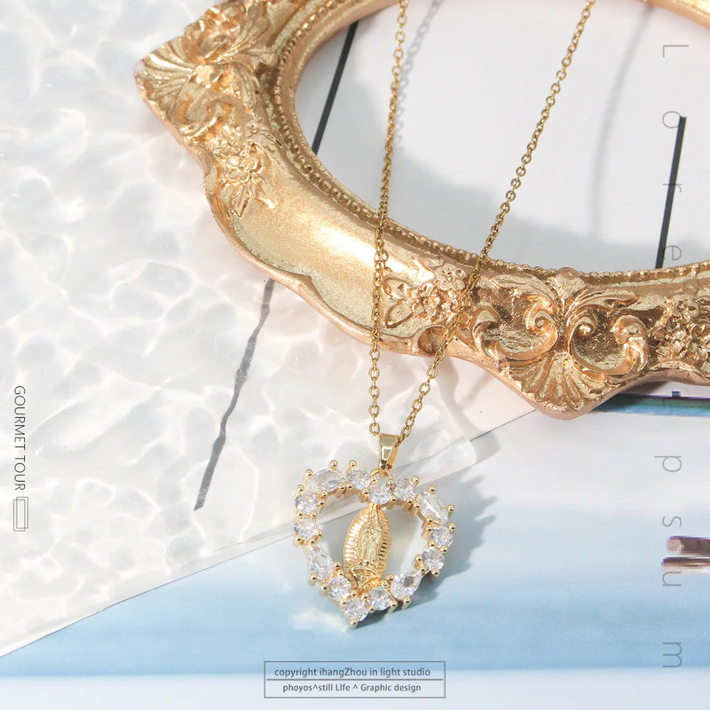 Virgin Hollow Heart Accessories Necklace Women Zircon Necklace