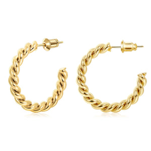 925 Sterling Silver Chunky Hoops Earrings Medium Braided Jewelry