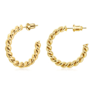925 Sterling Silver Chunky Hoops Earrings Medium Braided Jewelry