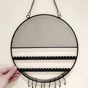 Round Grid Jewelry Display Stand Metal Shelf Ear Stud Necklace Ring Holder