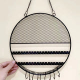 Round Grid Jewelry Display Stand Metal Shelf Ear Stud Necklace Ring Holder