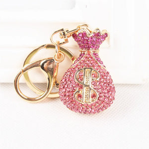 Pink Crystal Rhinestone Charm Handbag Key Ring Chain Creative Birthday Gift