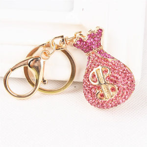 Pink Crystal Rhinestone Charm Handbag Key Ring Chain Creative Birthday Gift
