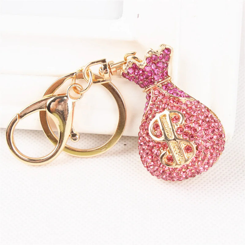 Pink Crystal Rhinestone Charm Handbag Key Ring Chain Creative Birthday Gift