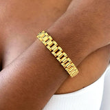 Stainless Steel Golden Bracelet Watch Chain Style for Men Women