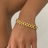 Stainless Steel Golden Bracelet Watch Chain Style for Men Women