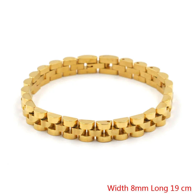 Stainless Steel Golden Bracelet Watch Chain Style for Men Women