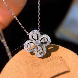 Water Drop Silver Plate Necklace Clover Zircon Clavicle Chain