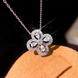 Water Drop Silver Plate Necklace Clover Zircon Clavicle Chain