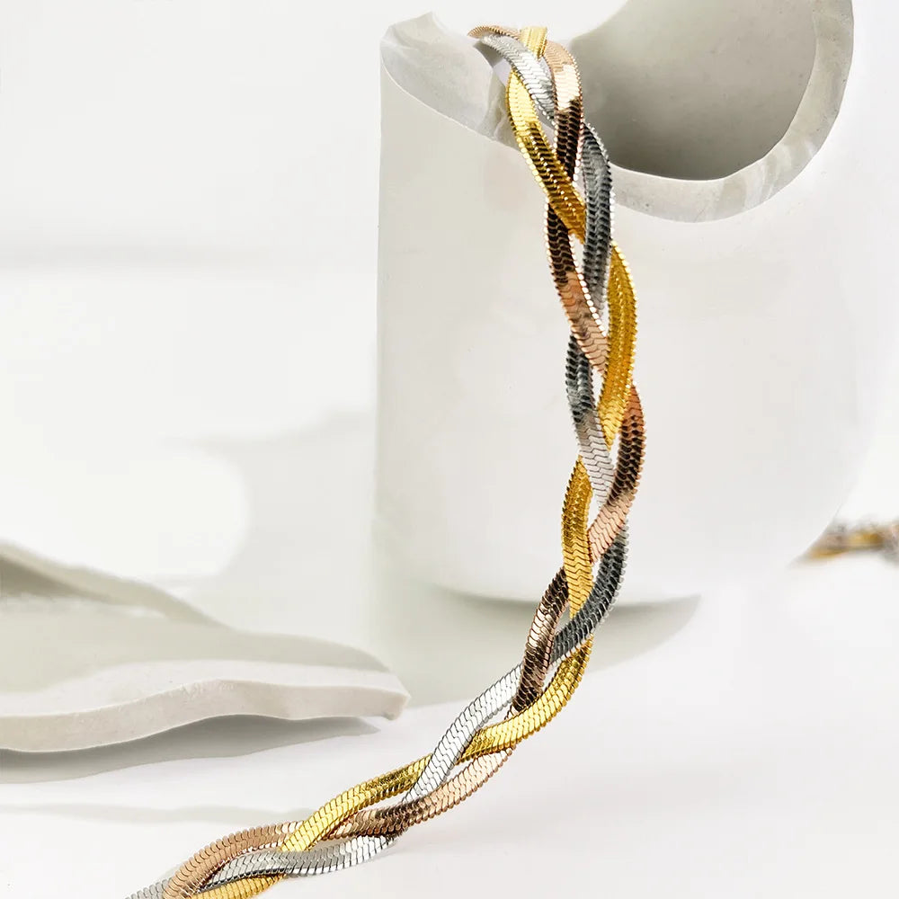 Waterproof Metal Three Twisted Snake Chain Necklace for Women