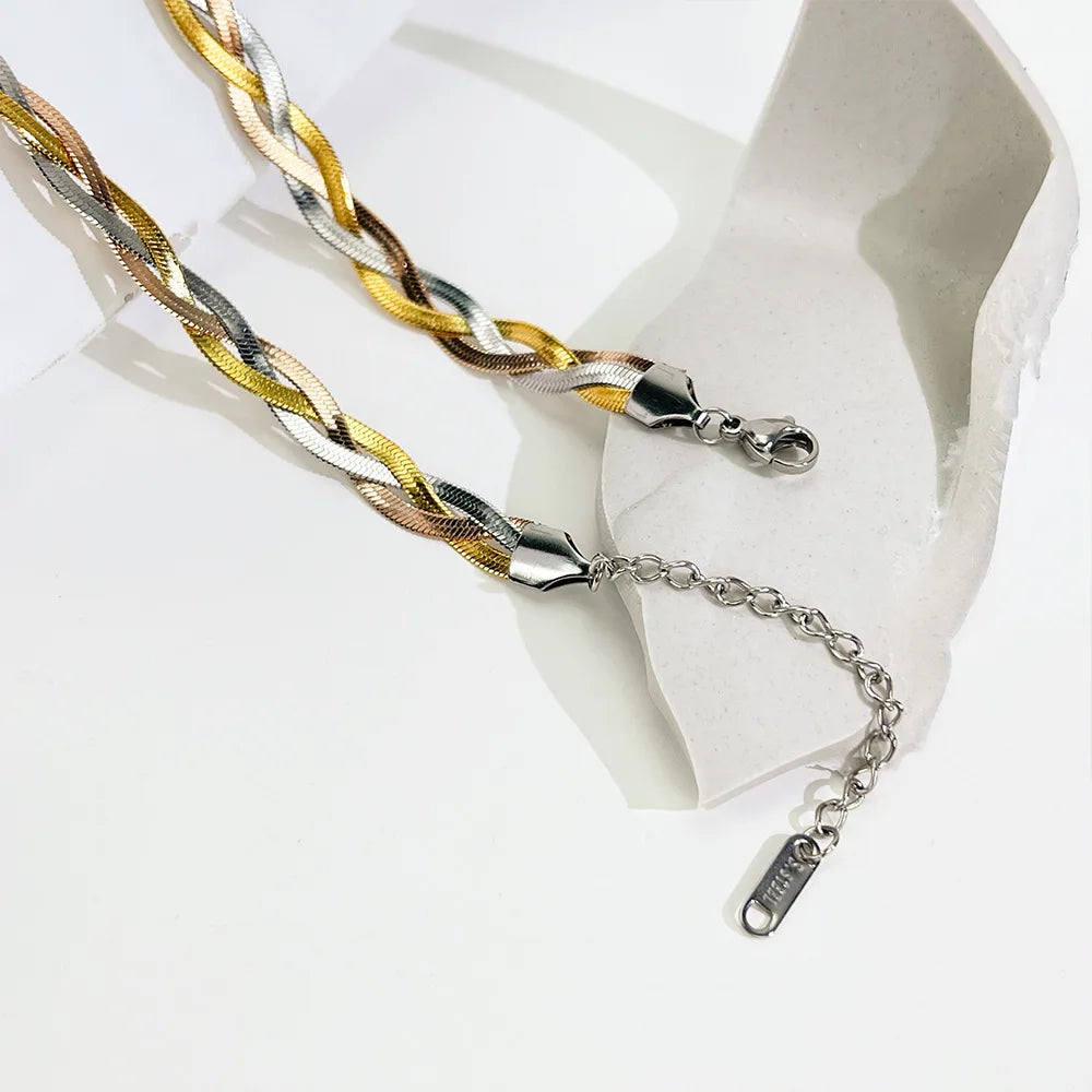 Waterproof Metal Three Twisted Snake Chain Necklace for Women