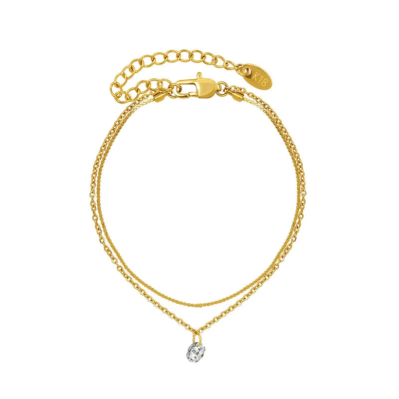 Waterproof Stainless Steel Snake Chain CZ Charm Bracelet