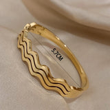 Waterproof Wave Bangles Stainless Steel Bracelets 18K Plated