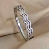 Waterproof Wave Bangles Stainless Steel Bracelets 18K Plated
