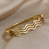 Waterproof Wave Bangles Stainless Steel Bracelets 18K Plated