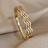 Waterproof Wave Bangles Stainless Steel Bracelets 18K Plated