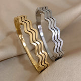 Waterproof Wave Bangles Stainless Steel Bracelets 18K Plated