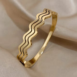 Waterproof Wave Bangles Stainless Steel Bracelets 18K Plated