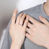 Wave Pattern Sun Moon Couples Ring 925 Silver Plated Valentine Gift