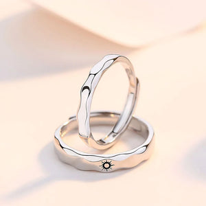 Wave Pattern Sun Moon Couples Ring 925 Silver Plated Valentine Gift