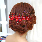 Bride's Beaded Hair Comb Pearl Flower Hair Ornament Red Rose Hair Fork