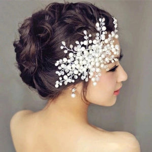 Bride's Beaded Hair Comb Pearl Flower Hair Ornament Red Rose Hair Fork