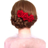 Bride's Beaded Hair Comb Pearl Flower Hair Ornament Red Rose Hair Fork