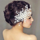 Bride's Beaded Hair Comb Pearl Flower Hair Ornament Red Rose Hair Fork