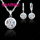 925 Sterling Silver CZ Pendant Necklaces Earrings Set