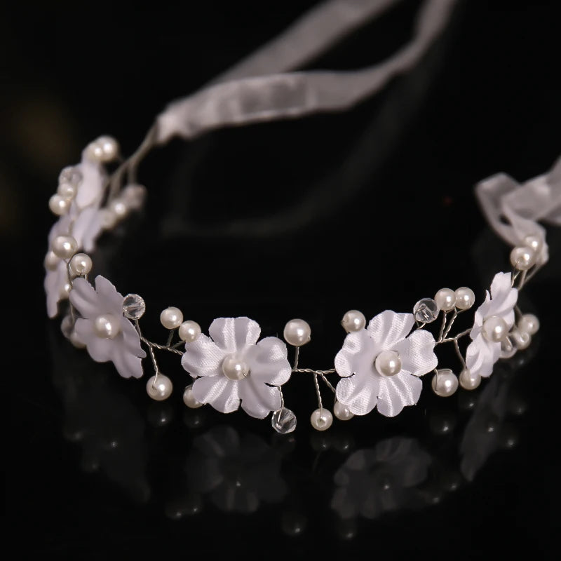 Pearl Head Band Silver Bride Flower Hair Accessories
