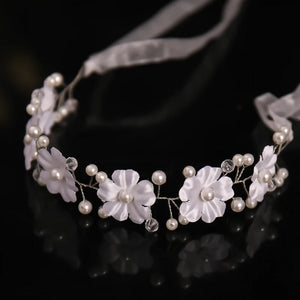 Pearl Head Band Silver Bride Flower Hair Accessories