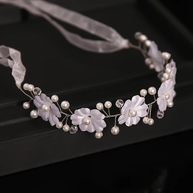 Pearl Head Band Silver Bride Flower Hair Accessories