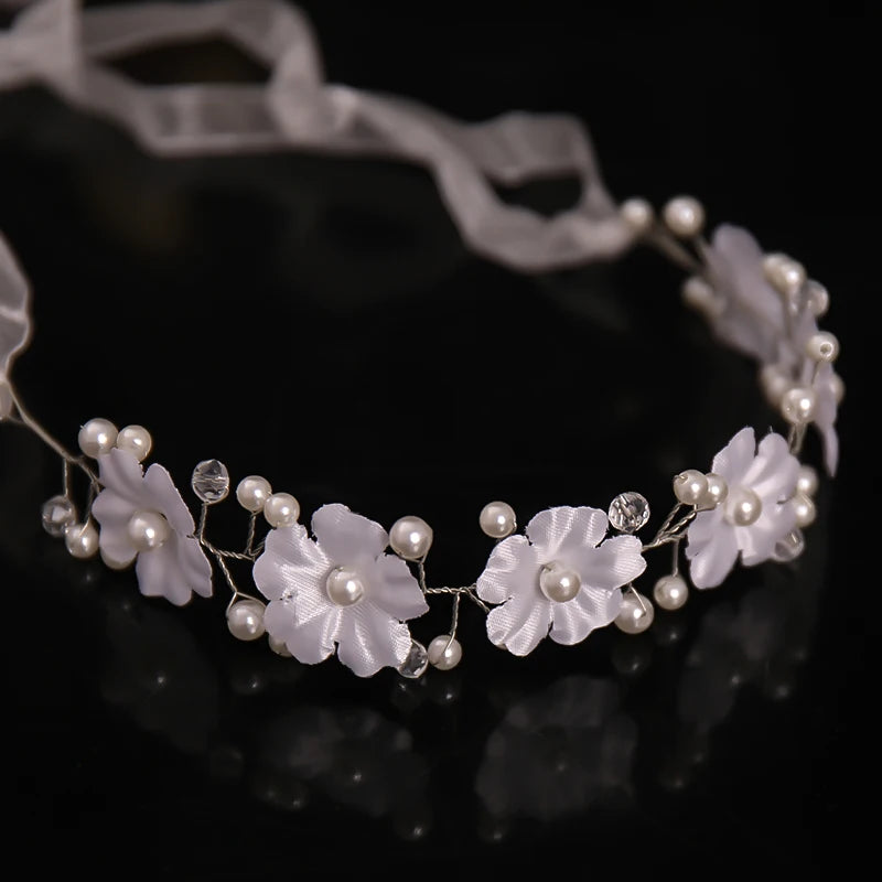 Pearl Head Band Silver Bride Flower Hair Accessories