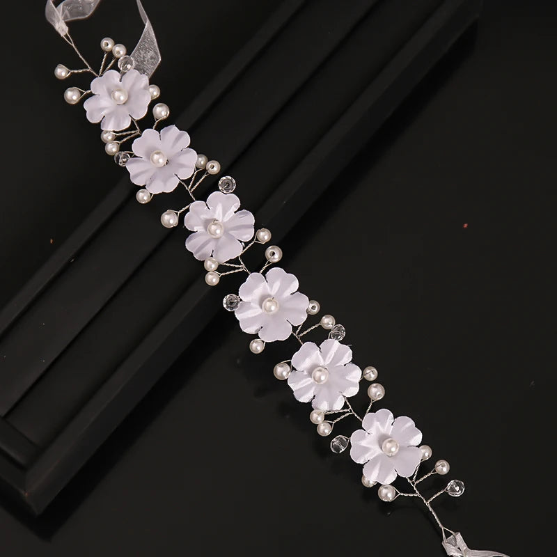 Pearl Head Band Silver Bride Flower Hair Accessories