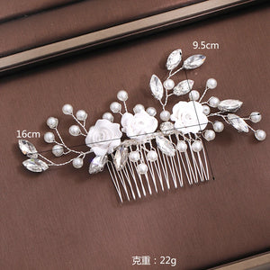 Bridal Rhinestone Pearl Flower Hair Comb