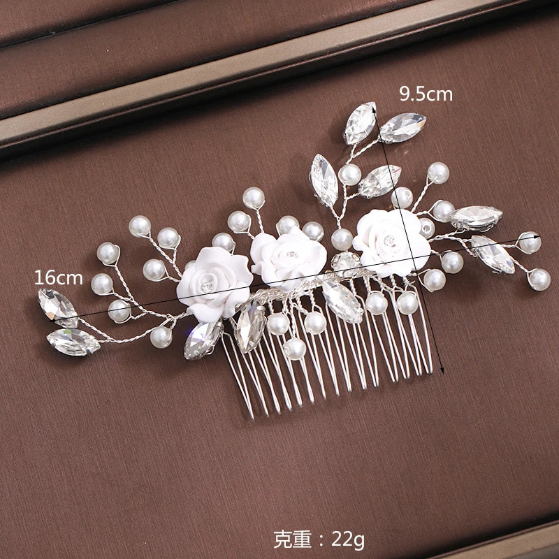 Bridal Rhinestone Pearl Flower Hair Comb