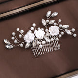Bridal Rhinestone Pearl Flower Hair Comb