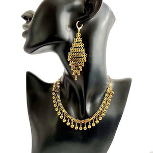 Tassel Necklace Earring Set Copper Beads Plated Bracelet