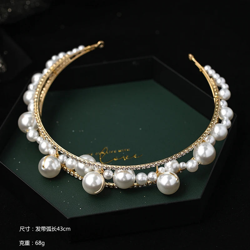Bridal Rhinestone Headband Pearl Headdress Tiara Hair Jewelry