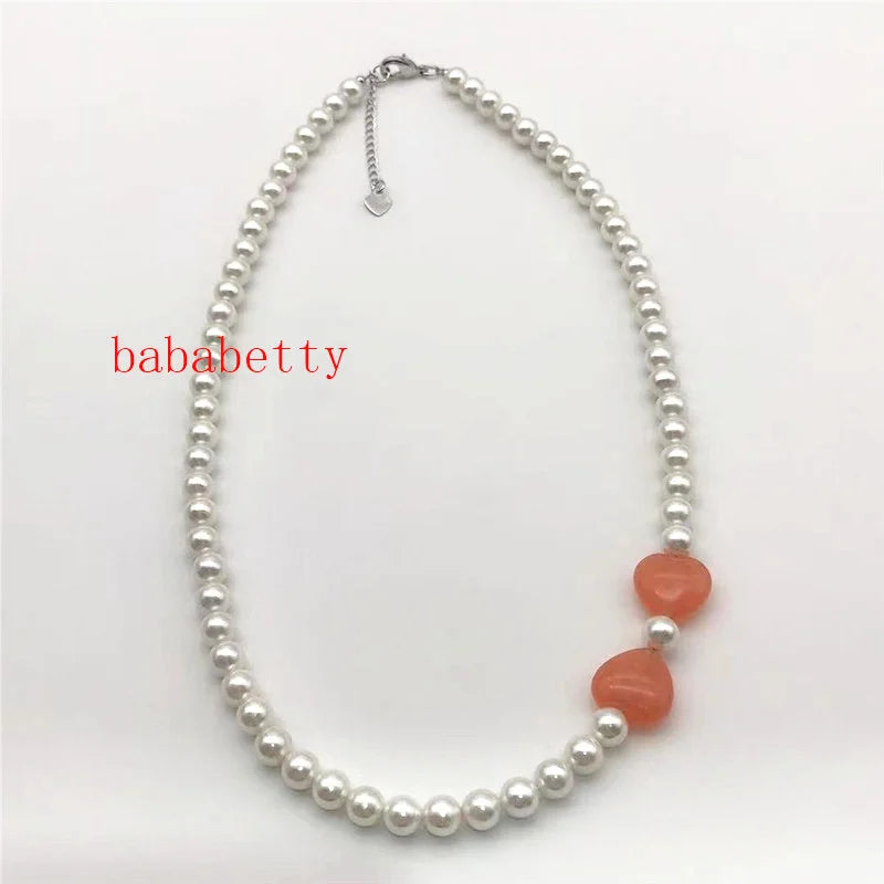 6MM Shell Pearl 14MM Jades Heart Necklace