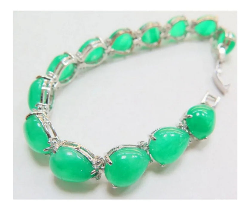 Alloy Green Oval Jadeite Bead Women's Bracelet