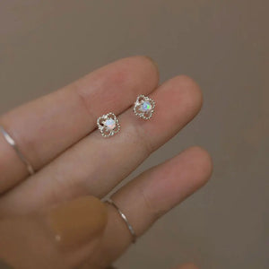Gold Flower Lace Opal 925 Silver Stud Earrings Women Vintage Wedding Jewelry