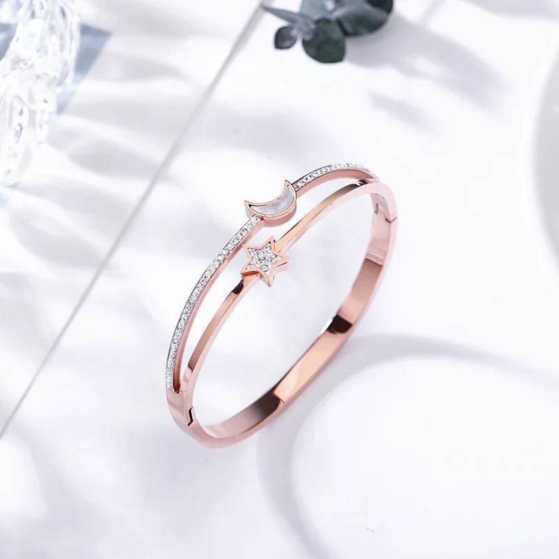 Shell Moon Star Titanium Steel Bracelet Couple Rose Plated Jewelry