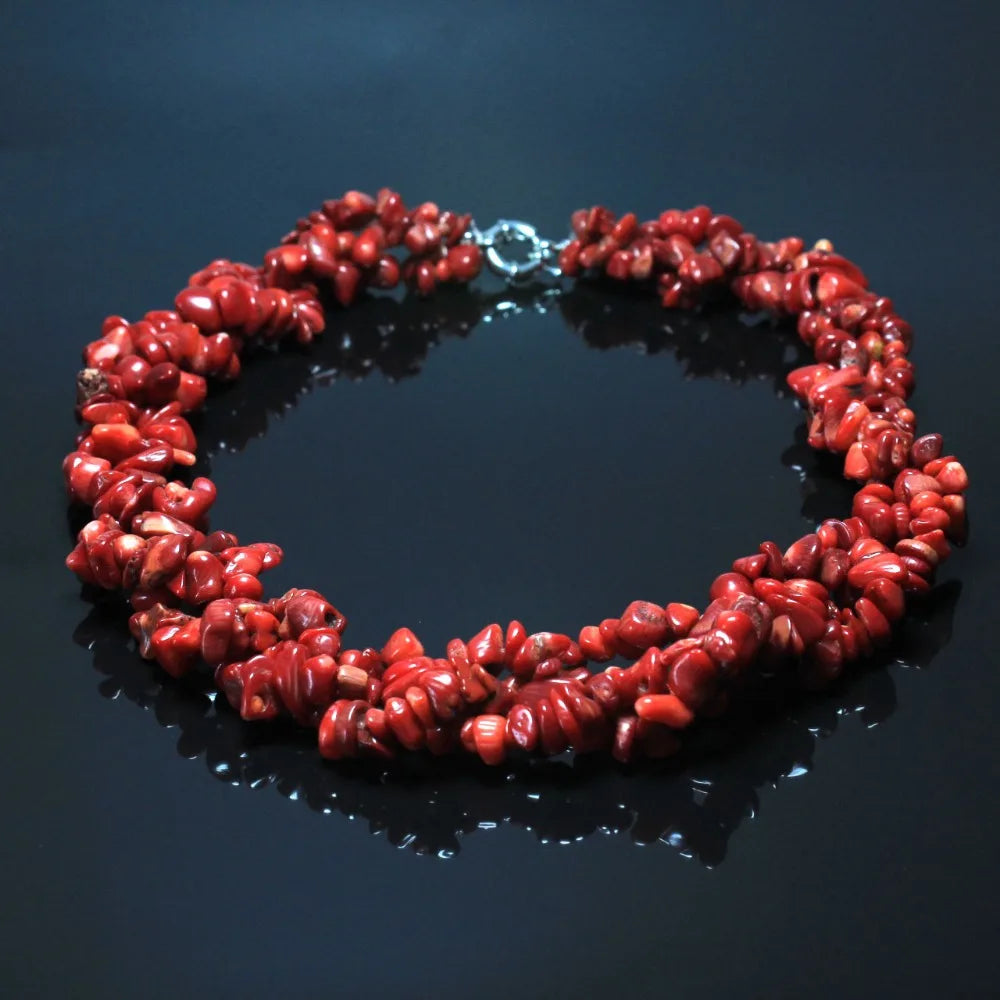 Natural Gravel Stone Necklace with Moonstone, Aventurine, Red Coral Beads