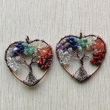 7 Chakra Stone Tree of Life Heart Pendants Lot for Necklace Making