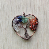 7 Chakra Stone Tree of Life Heart Pendants Lot for Necklace Making