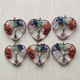 7 Chakra Stone Tree of Life Heart Pendants Lot for Necklace Making