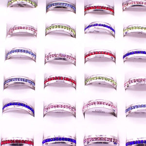 Colorful Mix 24 Pcs Crystal Stainless Steel Rings Jewelry